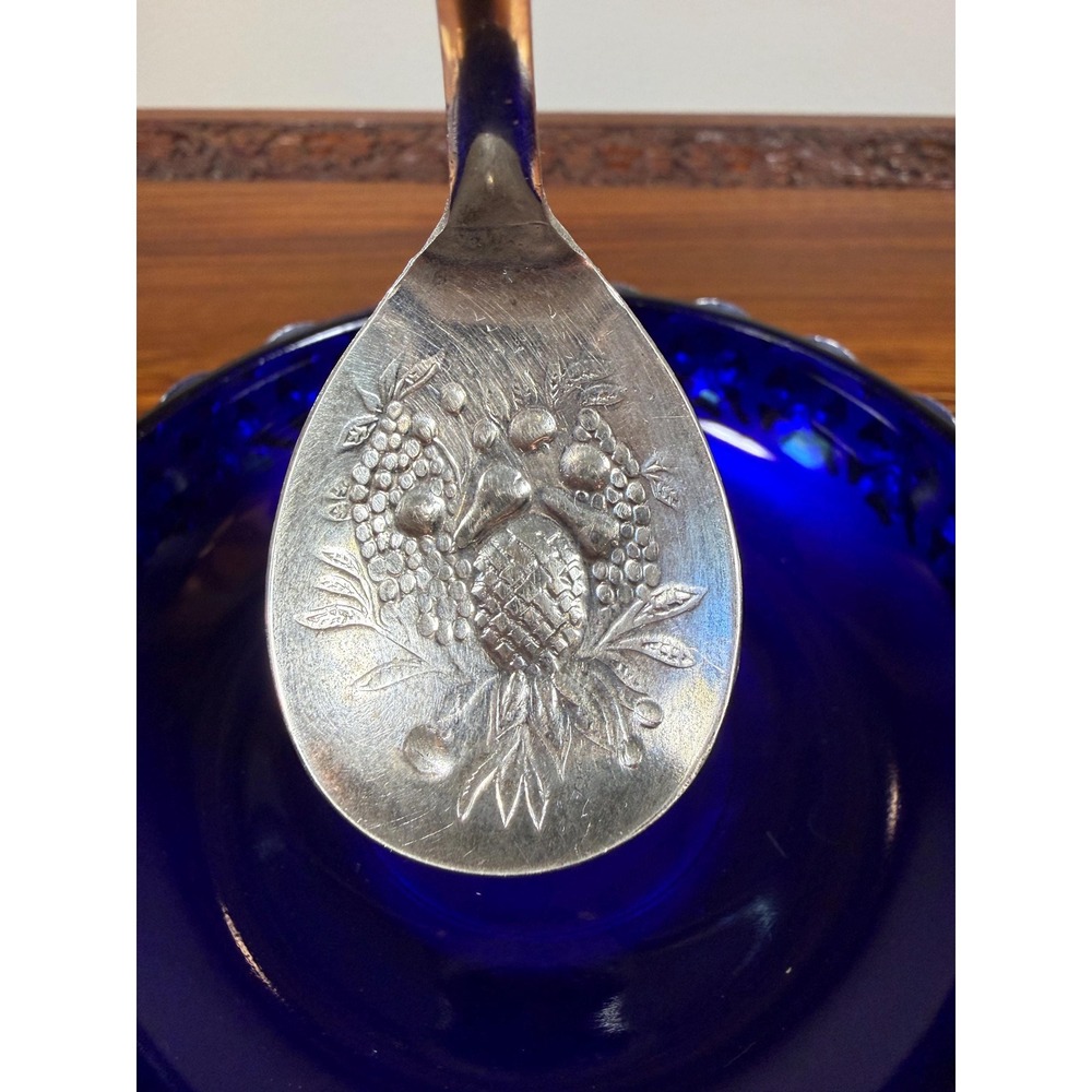 Vintage Cobalt Blue Jam Dish with Silver Plate Holder & Spoon - Picture 17 of 17